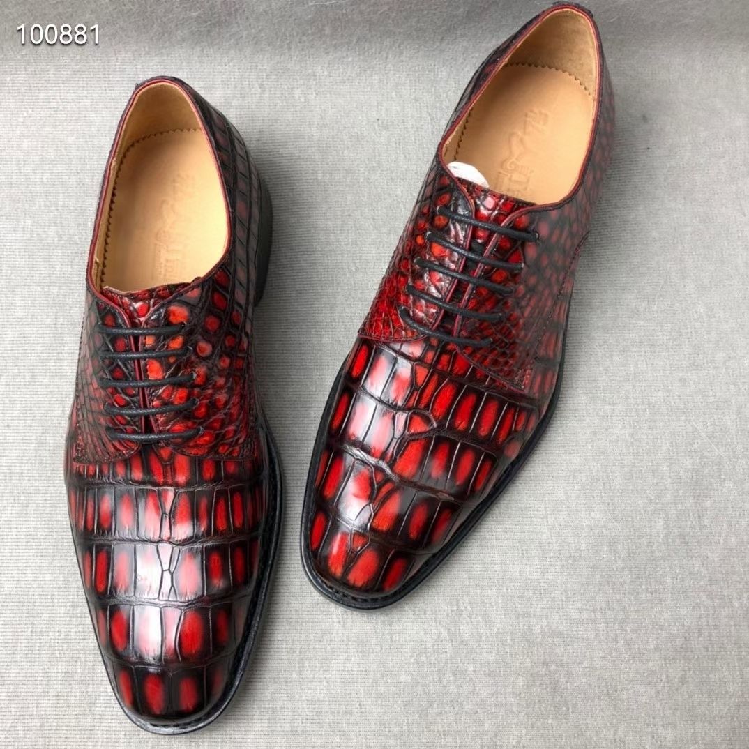 High-end Handmade Goodyear Crocodile Leather Men's Business Dress Shoes Rare and Noble Polish