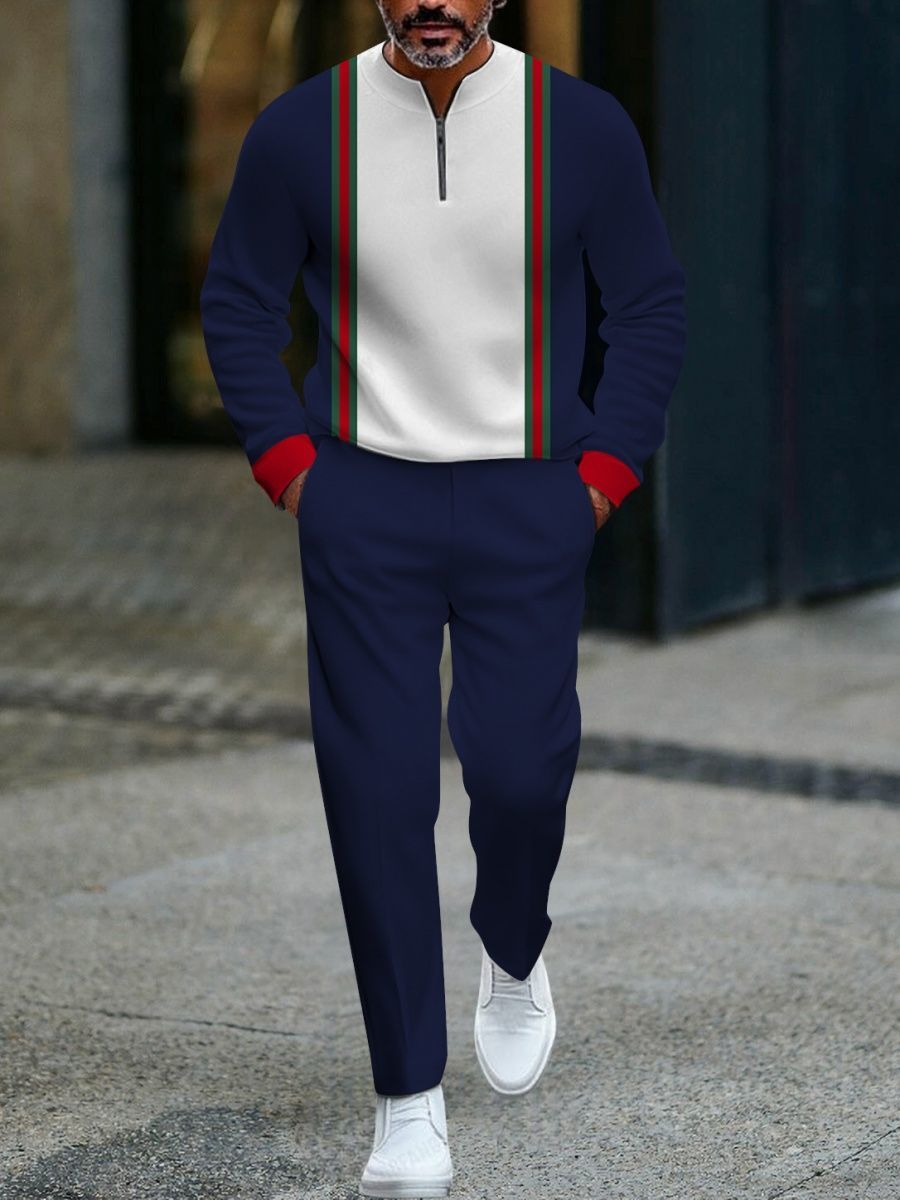 Open Front Suit Amazon Long Sleeve Set European and American Fashion Zipper Pants Men's New Style