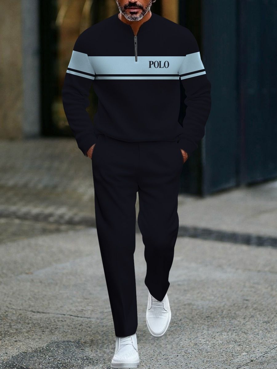Open Front Suit Amazon Long Sleeve Set European and American Fashion Zipper Pants Men's New Style