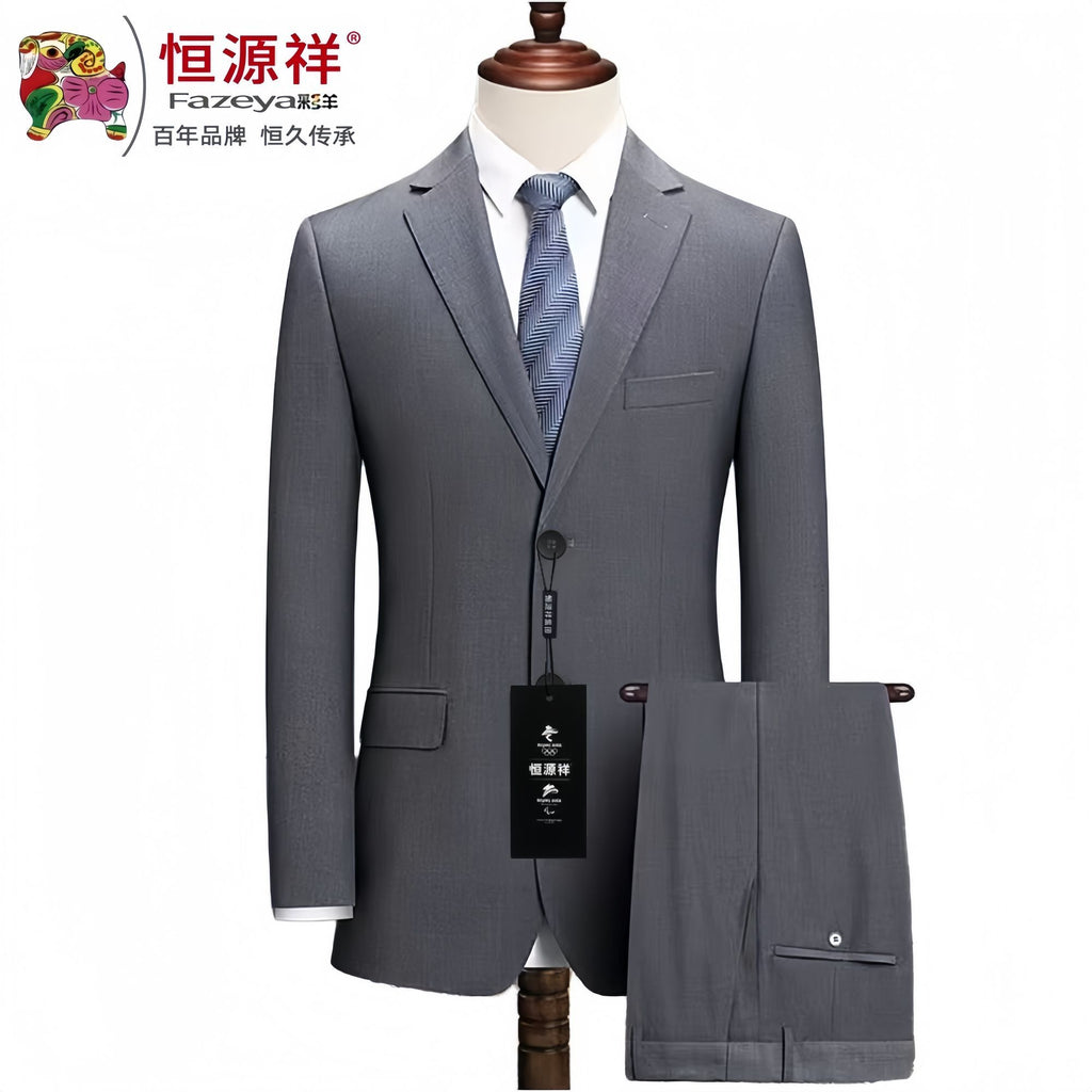 New Men's Suit British Style Striped Light Gray Business Casual Formal Groom Wedding Attire
