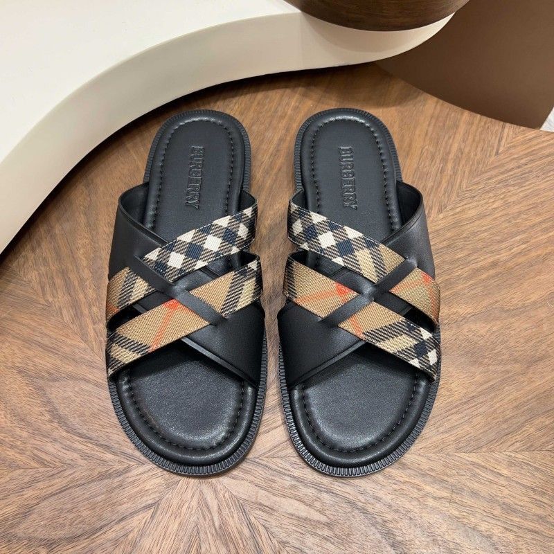 Korean version new summer plaid genuine leather slippers