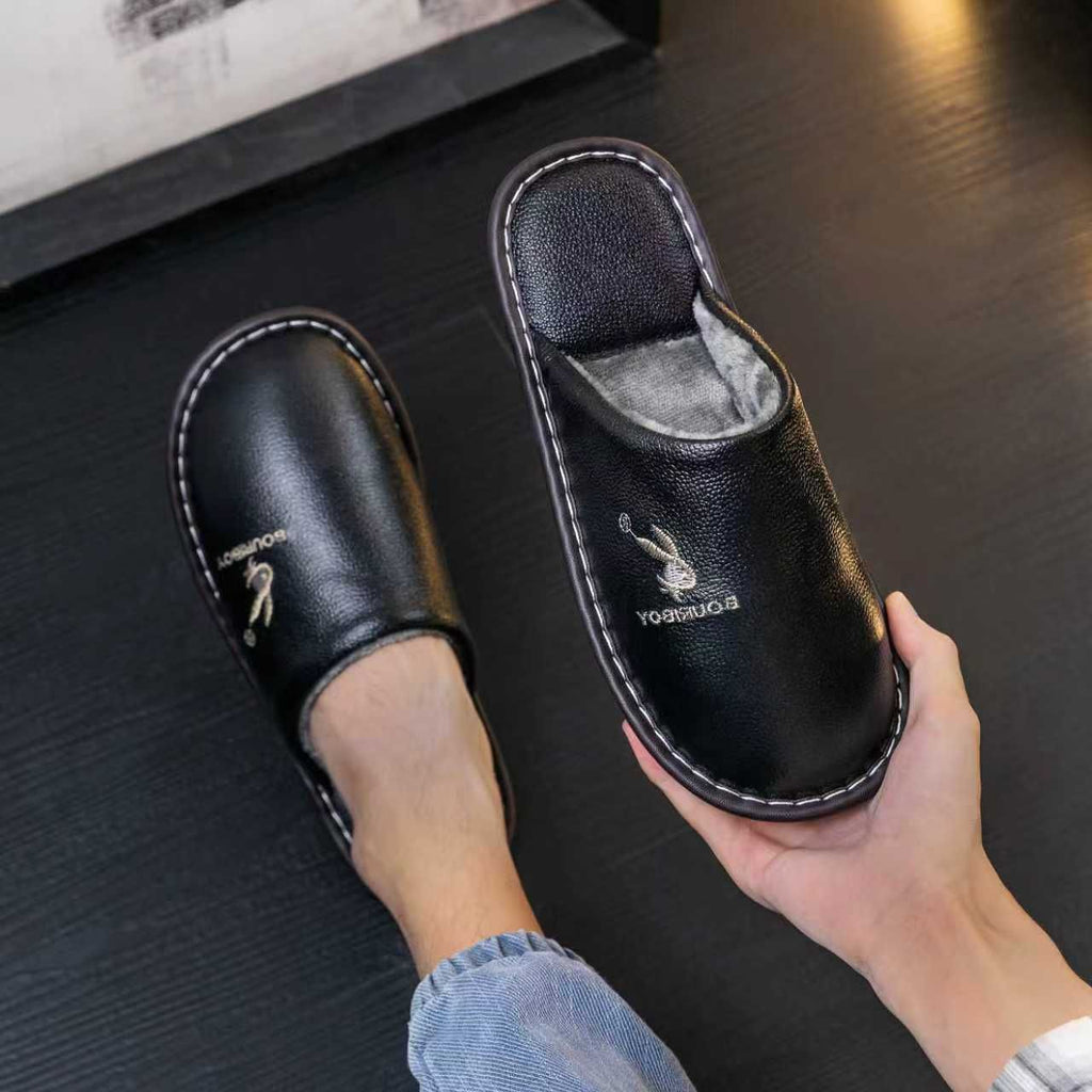 Top-grain cowhide slippers for couples in autumn and winter