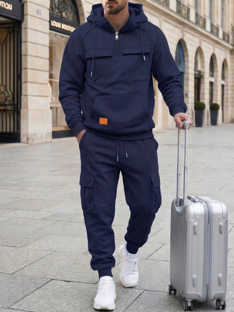 Open Front Suit Amazon Long Sleeve Set European and American Fashion Zipper Pants Men's New Style