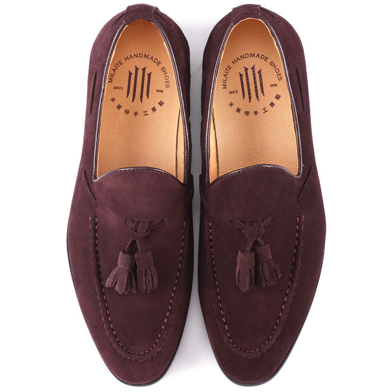 First layer leather handmade men's loafers, classic slip-on tassel loafers, trendy loafers