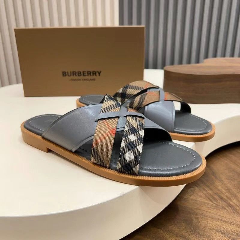 Korean version new summer plaid genuine leather slippers