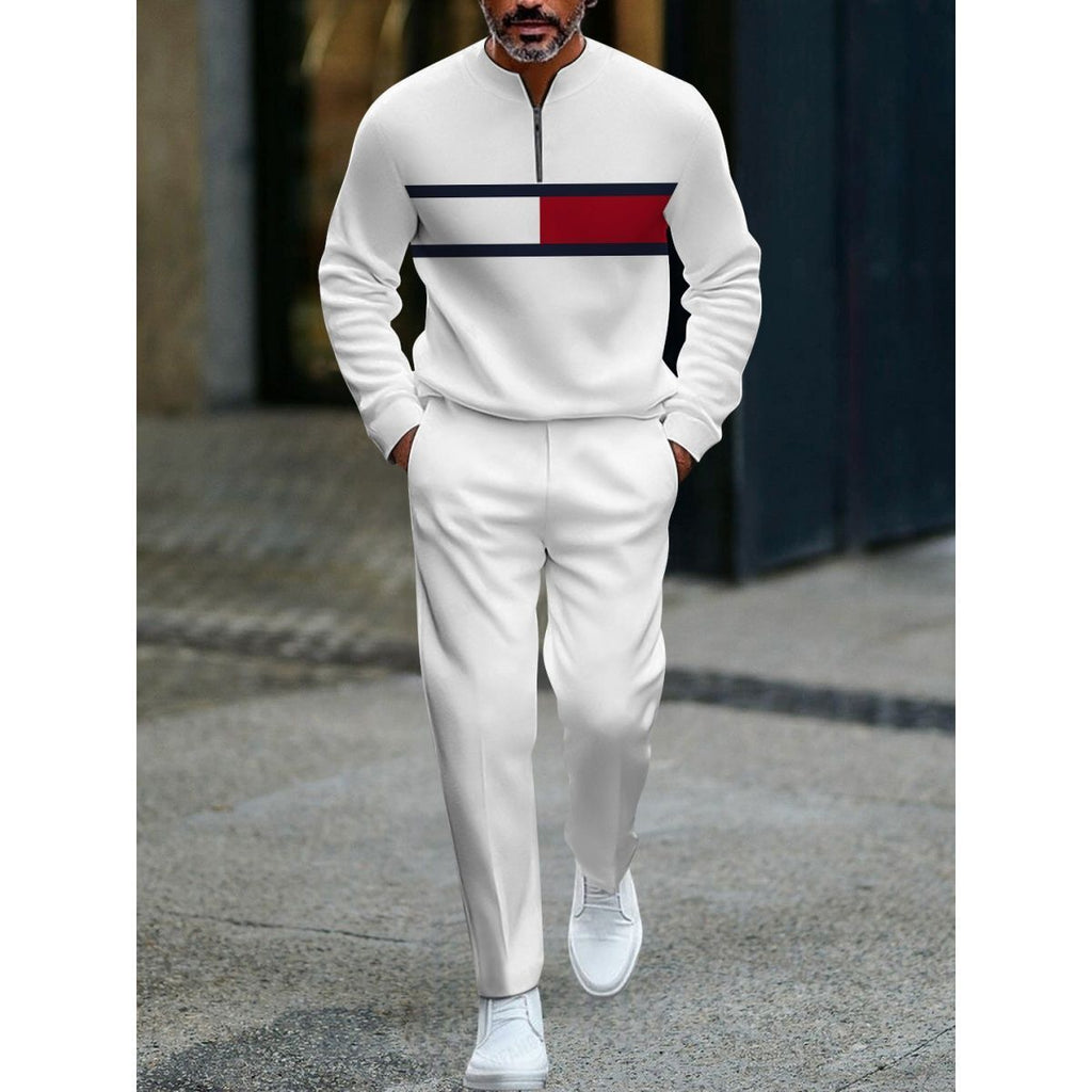 Open Front Suit Amazon Long Sleeve Set European and American Fashion Zipper Pants Men's New Style
