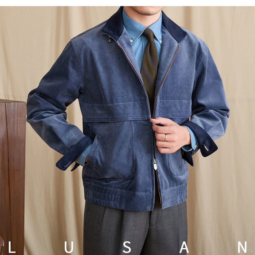 Mr. Lu San's short stand-up collar fashion commuting faux suede jacket for stylish men
