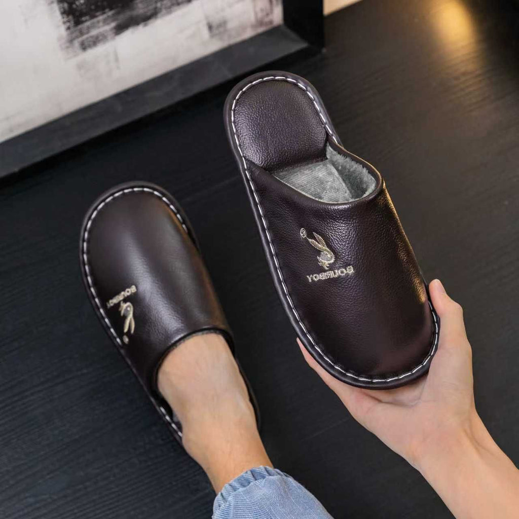 Top-grain cowhide slippers for couples in autumn and winter