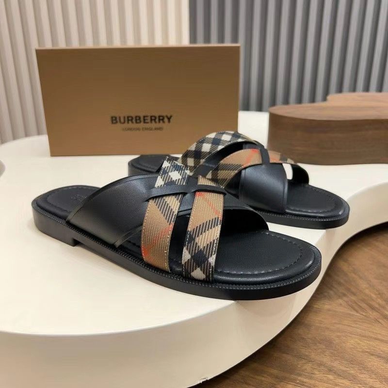 Korean version new summer plaid genuine leather slippers