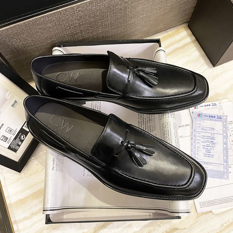 Men's New British Style Loafers, Pebbled Leather Trendy Business Tassel Dress Slip-on Shoes