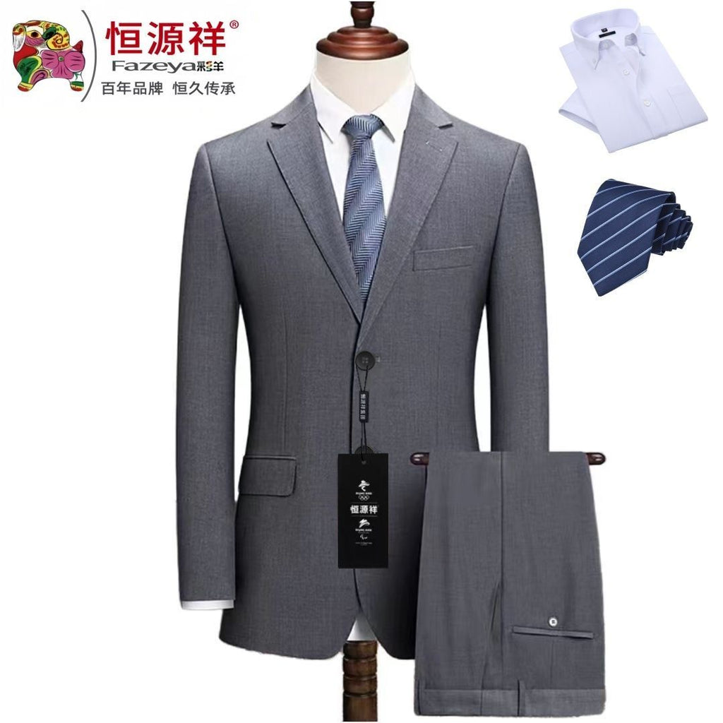 New Men's Suit British Style Striped Light Gray Business Casual Formal Groom Wedding Attire