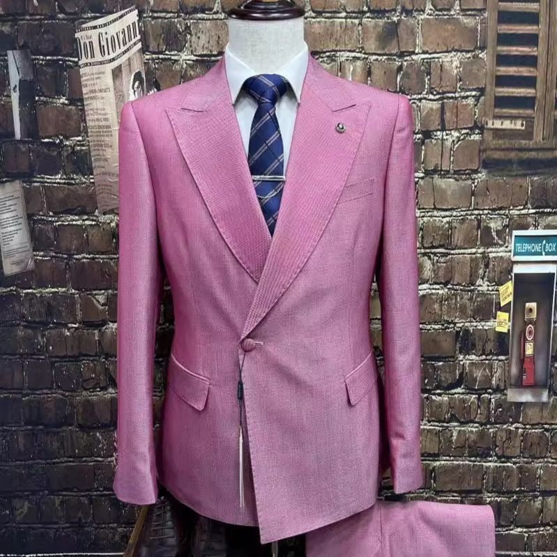 Men's Double-Breasted Wedding Suit Formal Wear Set Two-Piece Solid Color Business Professional Suit