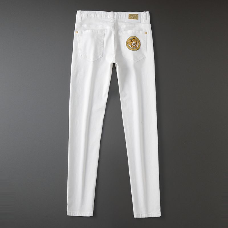 New high-end stretch embroidered pure black jeans leather