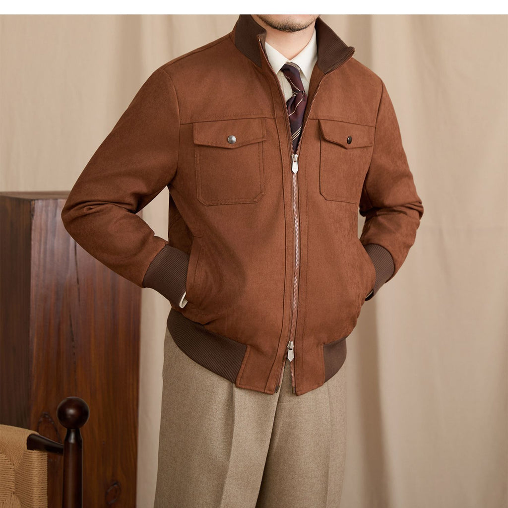 Mr. Lu San's short stand-up collar fashion commuting faux suede jacket for stylish men
