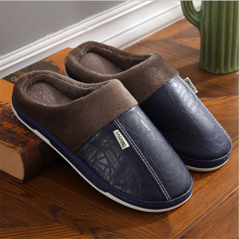 Winter New Men's and Women's Warm Cotton Slippers with Plush Lining, Waterproof and Cold-resistant, Padded Slippers for Dad and Mom