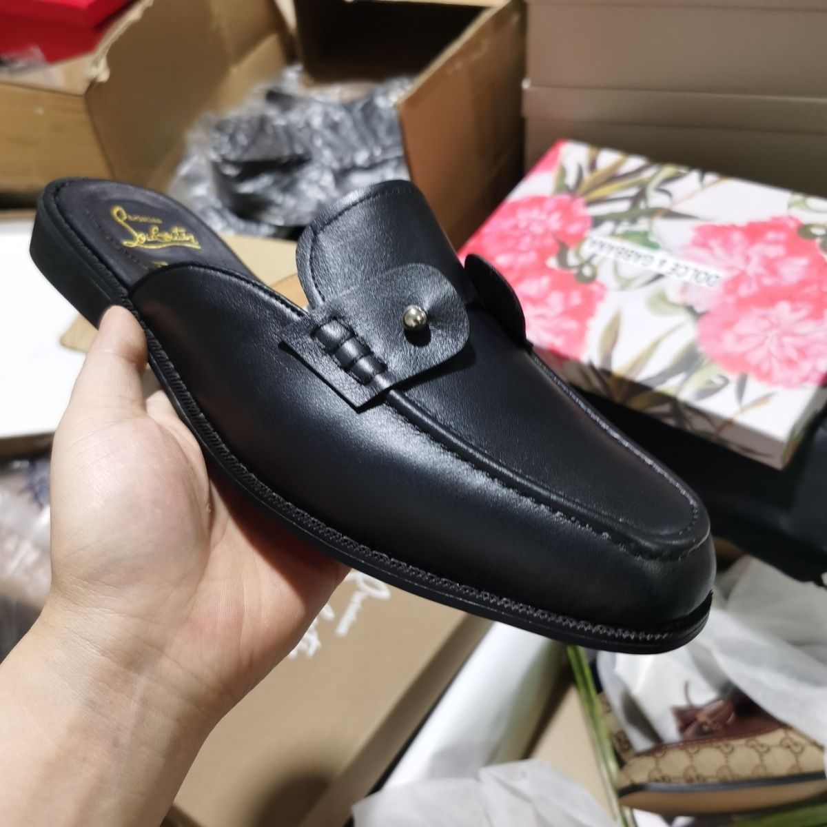 European-style men's mule loafers with closed toes