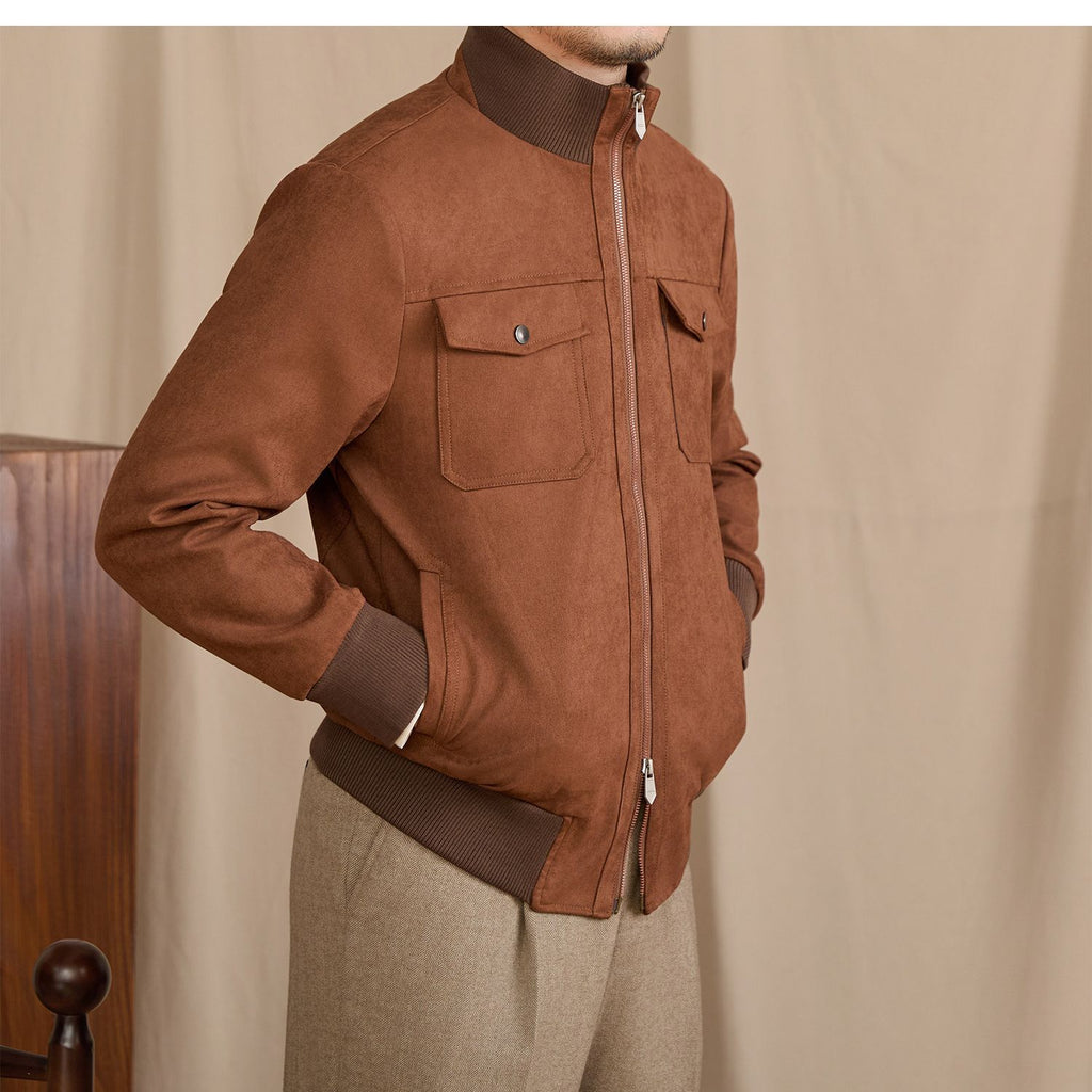 Mr. Lu San's short stand-up collar fashion commuting faux suede jacket for stylish men
