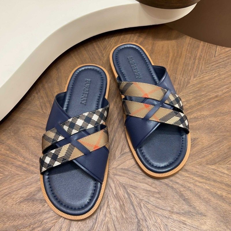 Korean version new summer plaid genuine leather slippers