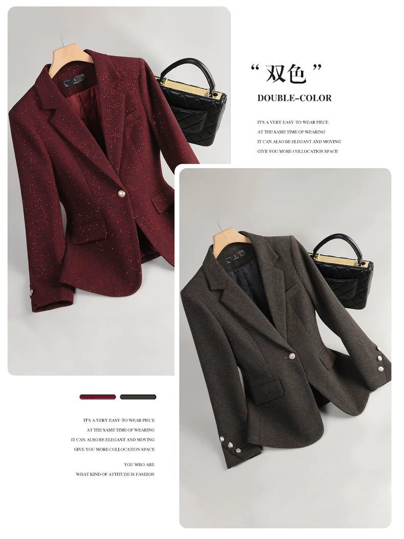 Red Commuter Wool Blazer for Women in Winter
