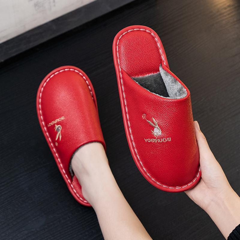 Winter New Men's and Women's Warm Cotton Slippers with Plush Lining, Waterproof and Cold-resistant, Padded Slippers for Dad and Mom