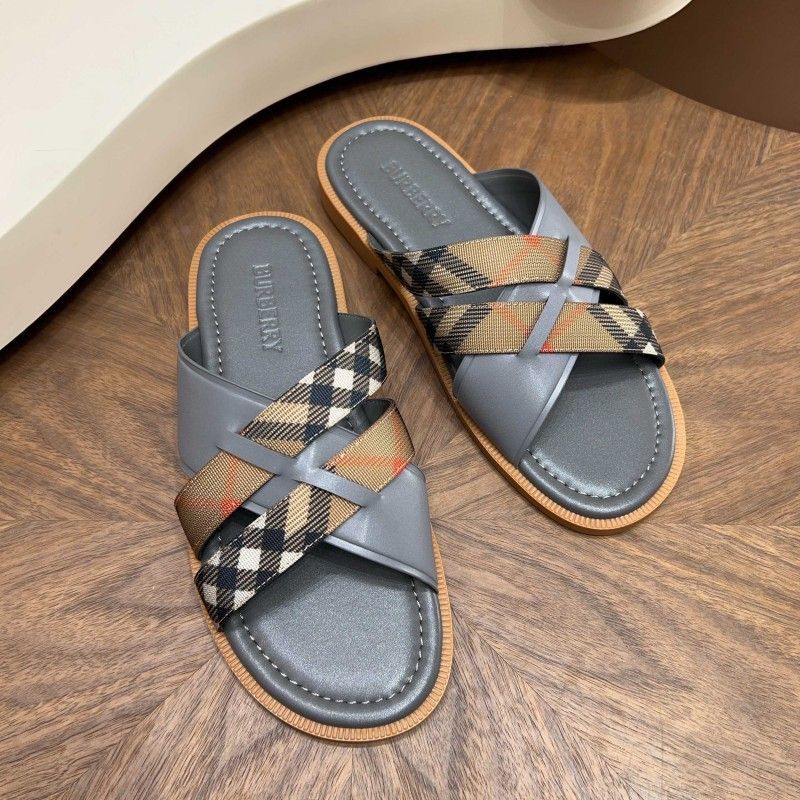 Korean version new summer plaid genuine leather slippers