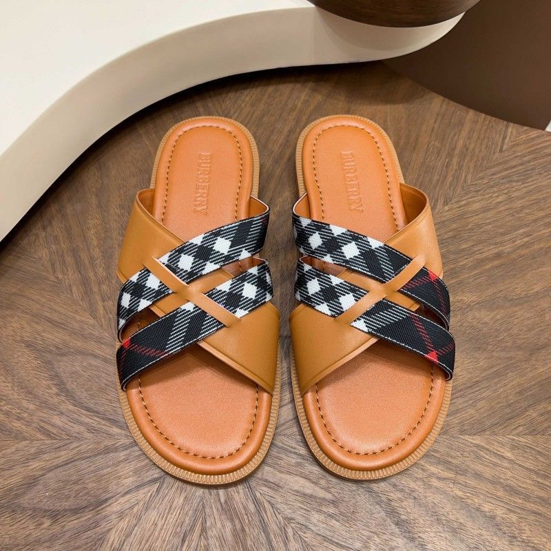 Korean version new summer plaid genuine leather slippers
