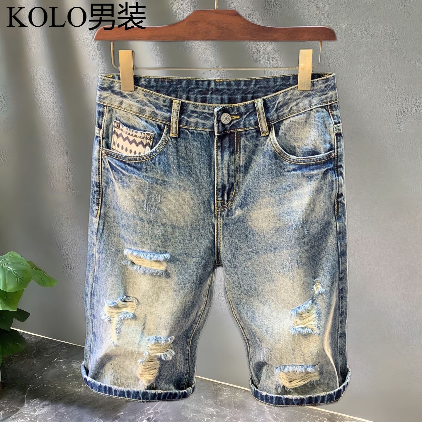Freight for goods package  Men's Summer Thin Blue Denim Shorts Repair