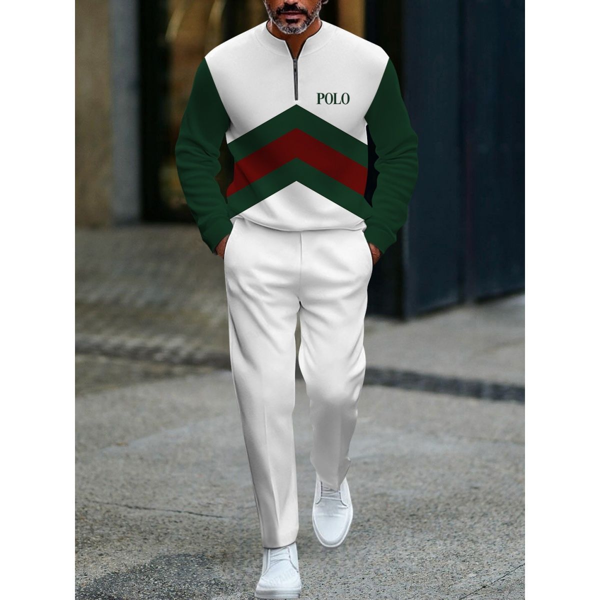 Open Front Suit Amazon Long Sleeve Set European and American Fashion Zipper Pants Men's New Style