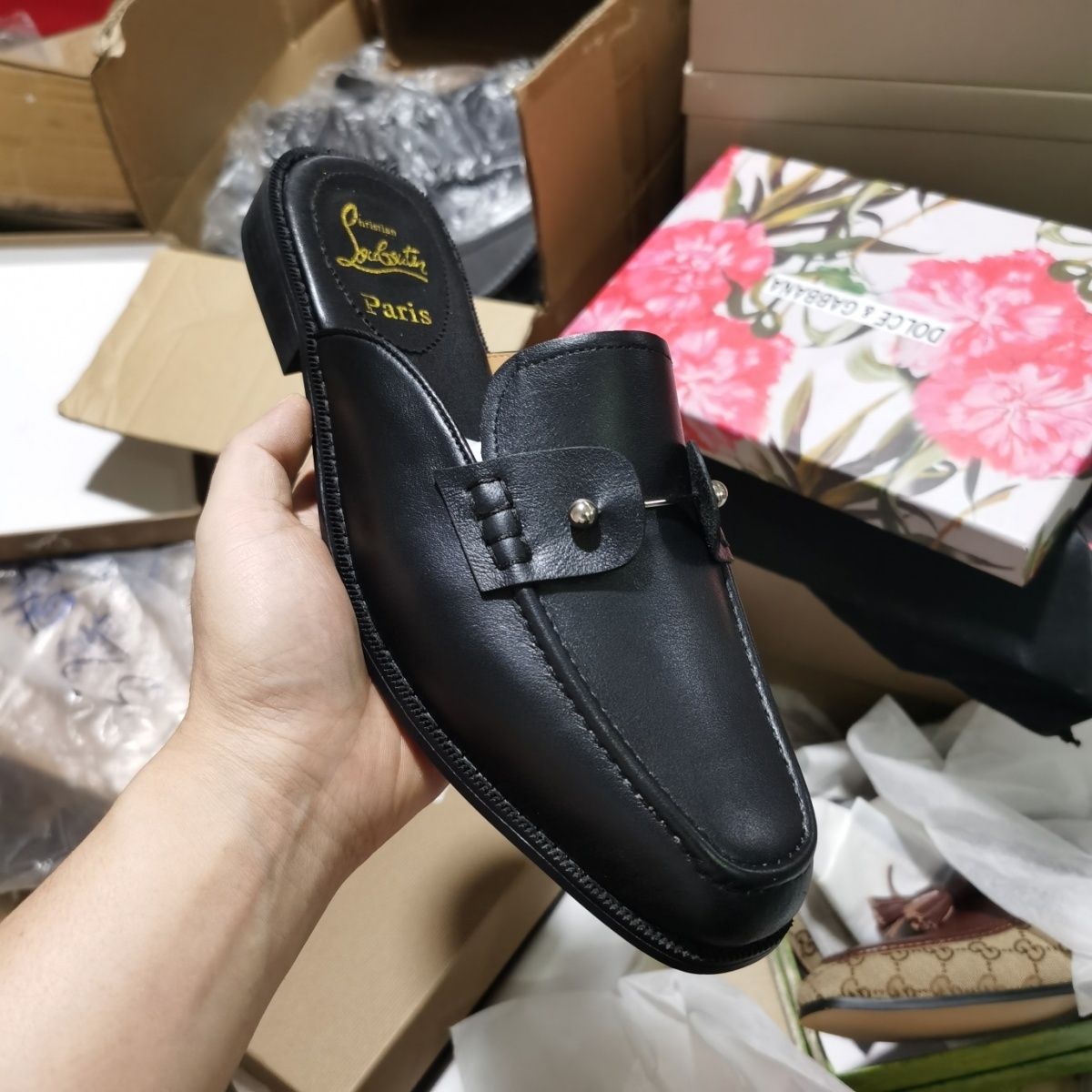 European-style men's mule loafers with closed toes