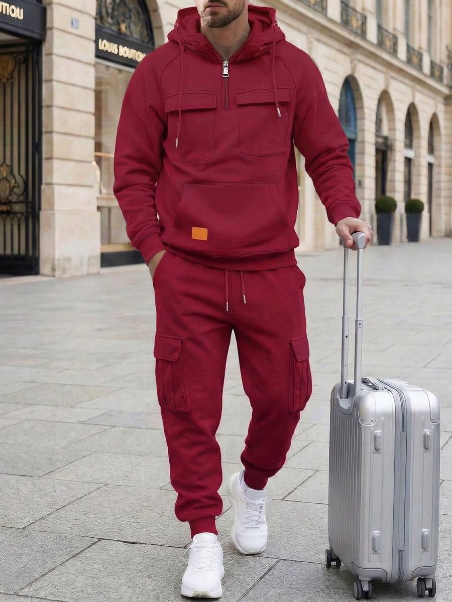 Open Front Suit Amazon Long Sleeve Set European and American Fashion Zipper Pants Men's New Style