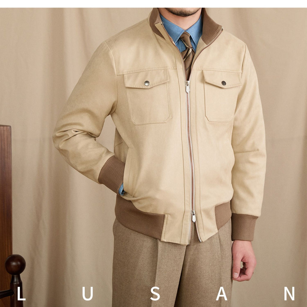 Mr. Lu San's short stand-up collar fashion commuting faux suede jacket for stylish men