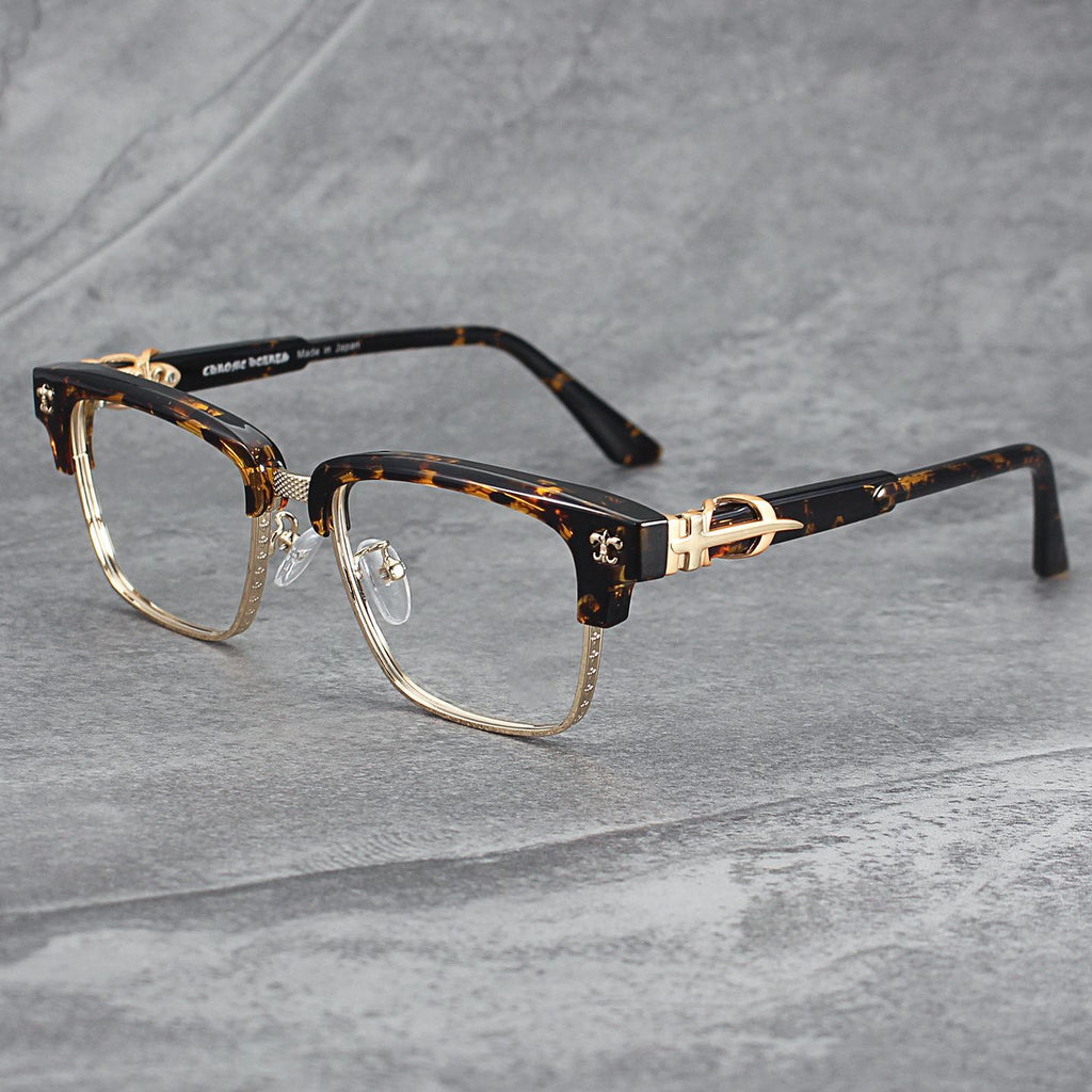Retro Large-Face Half-Frame Metal Glasses for Men and Women, Anti-Blue Light Radiation
