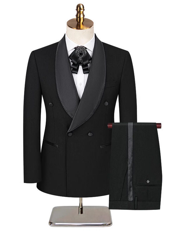 Men's Double-Breasted Wedding Suit Formal Wear Set Two-Piece Solid Color Business Professional Suit