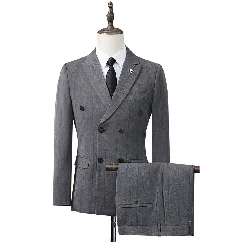 Men's Double-Breasted Wedding Suit Formal Wear Set Two-Piece Solid Color Business Professional Suit